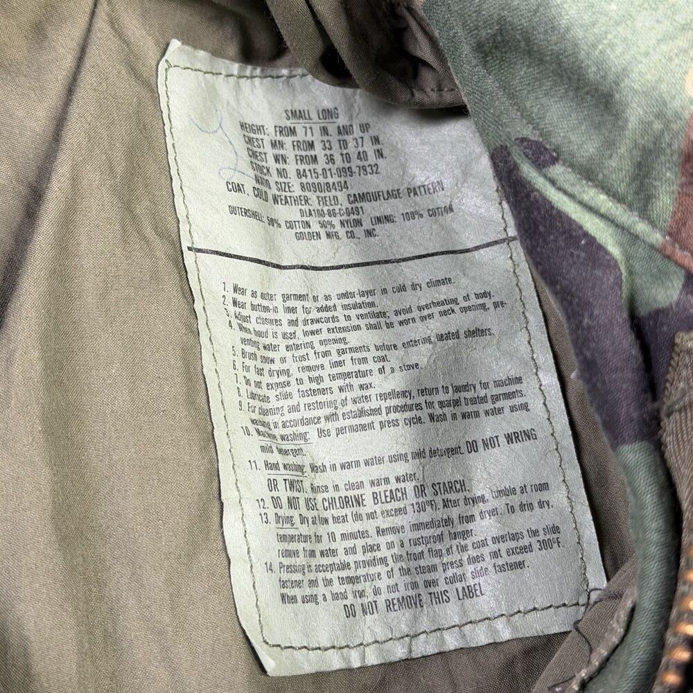 Vintage Military M65 Field Coat Jacket Small Short Cold Weather Woodland Camo - Picture 6 of 13
